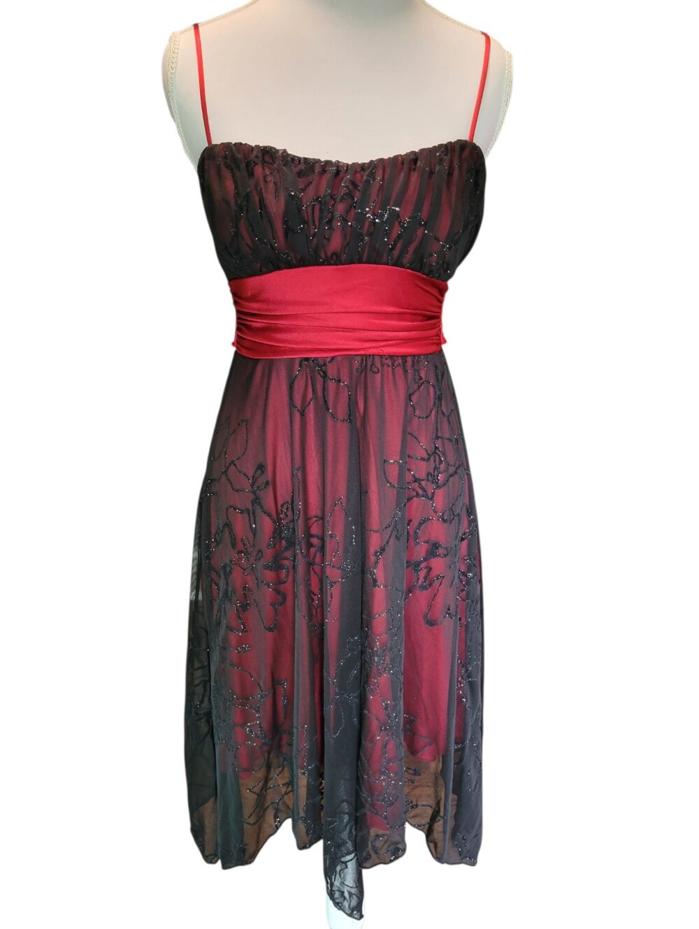 90s Y2k Vampy Goth Grunge Glitter Floral Overlay Dress View 2
